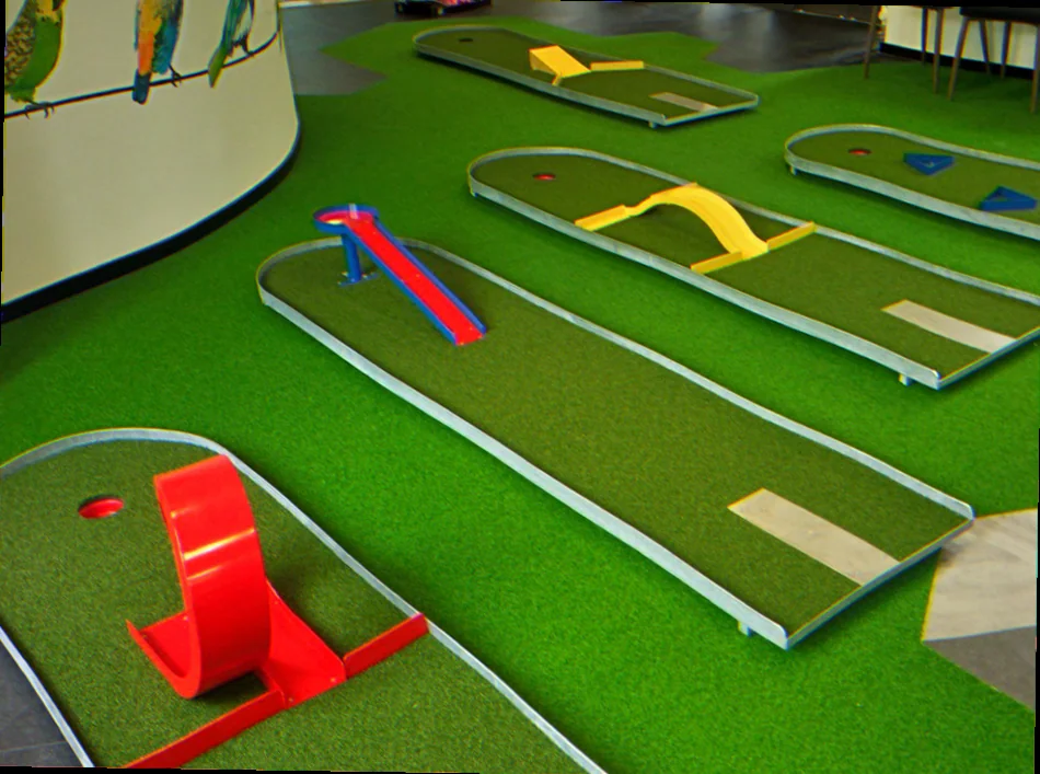 Børn der leger på minigolfbane